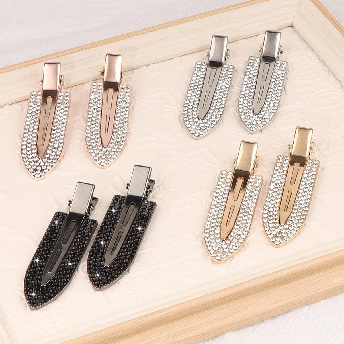 Magicsky 8PCS Creaseless No Bend Rhinestone Bang Hair Clips For Women