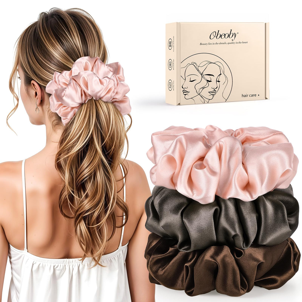 3 Pcs Large Satin Scrunchies, 6 Inch Hair Ties For Thick Curly Hair