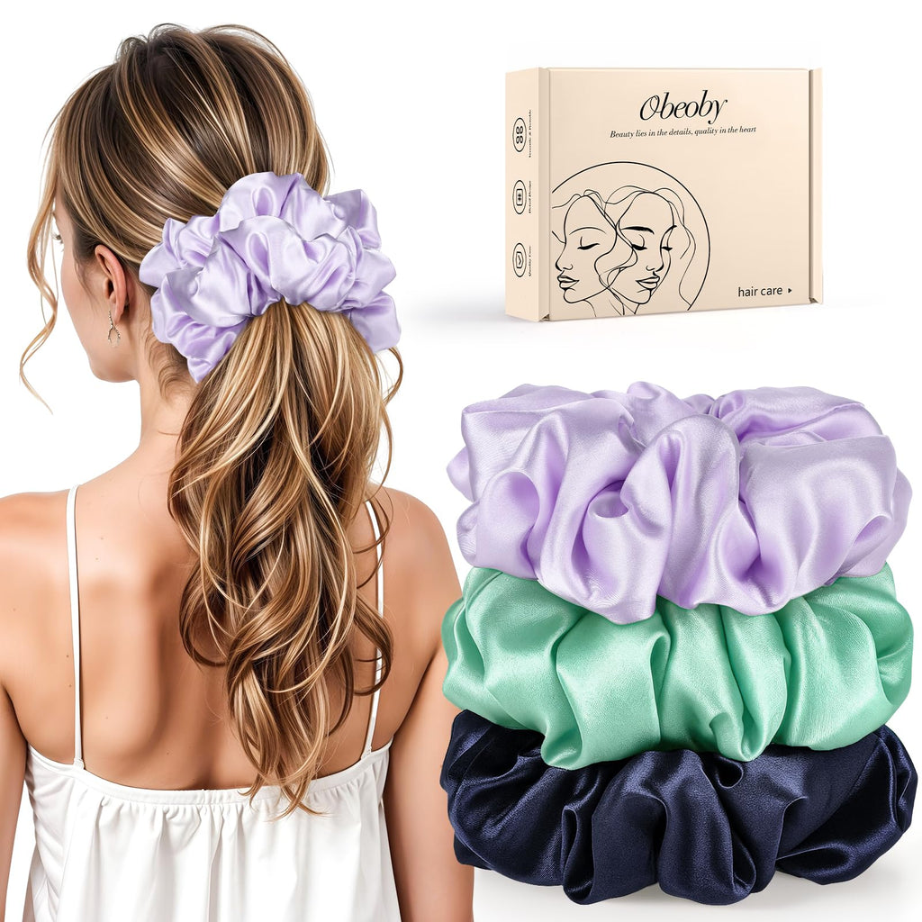 3 Pcs Large Satin Scrunchies, 6 Inch Hair Ties For Thick Curly Hair