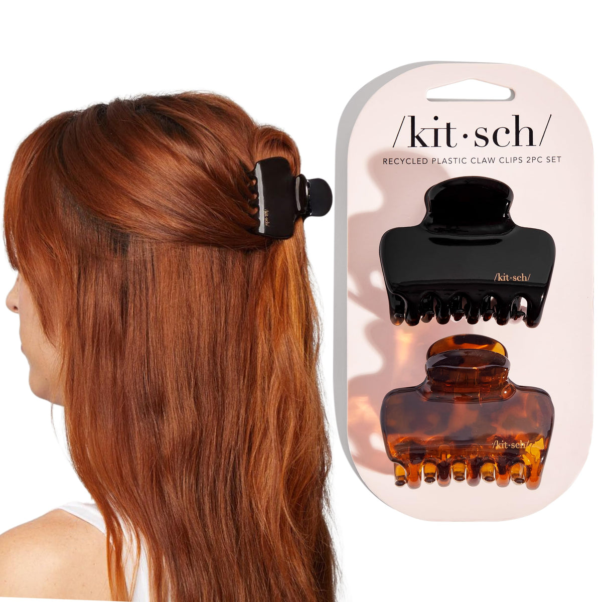 Kitsch Medium Puffy Claw Clips for Women - Black & Tort, 2pcs