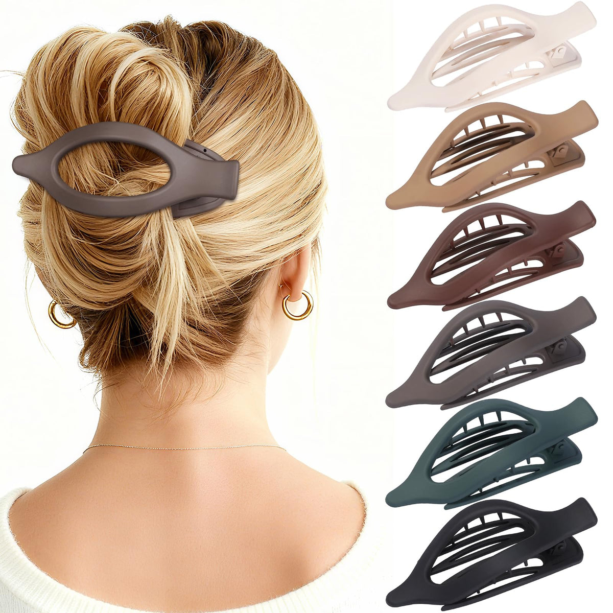 Flat Hair Clips for Women - 6 PCS French Flat Claw Clips Medium Hair Clips for Girls Large Hair Claw Clips for Thick or Thin Hair Strong Hold No Slip Hair Accessories for women (Transparent)