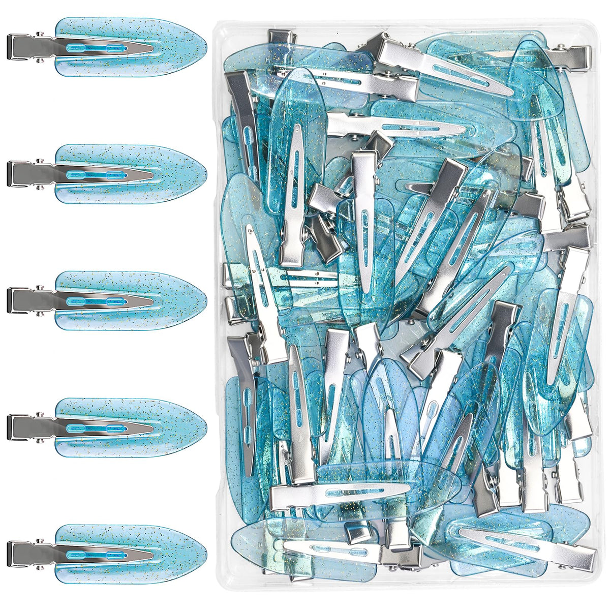 40PCS Transparent Glitter Alligator Sectioning Clips,No Crease Hair Clips for Styling,Non-Slip Salon Hair Clips for Makeup, Bangs, Curling & Face Washing(5-colors)