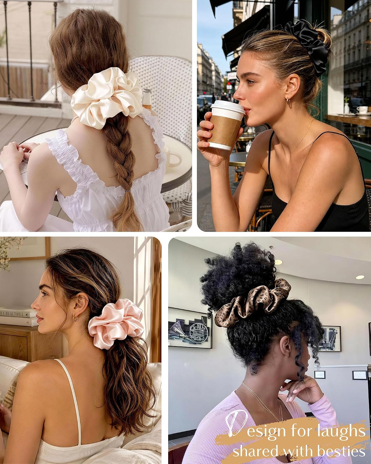 YANIBEST 4 Pcs Oversized Satin Scrunchies, Jumbo Hair Ties for Women