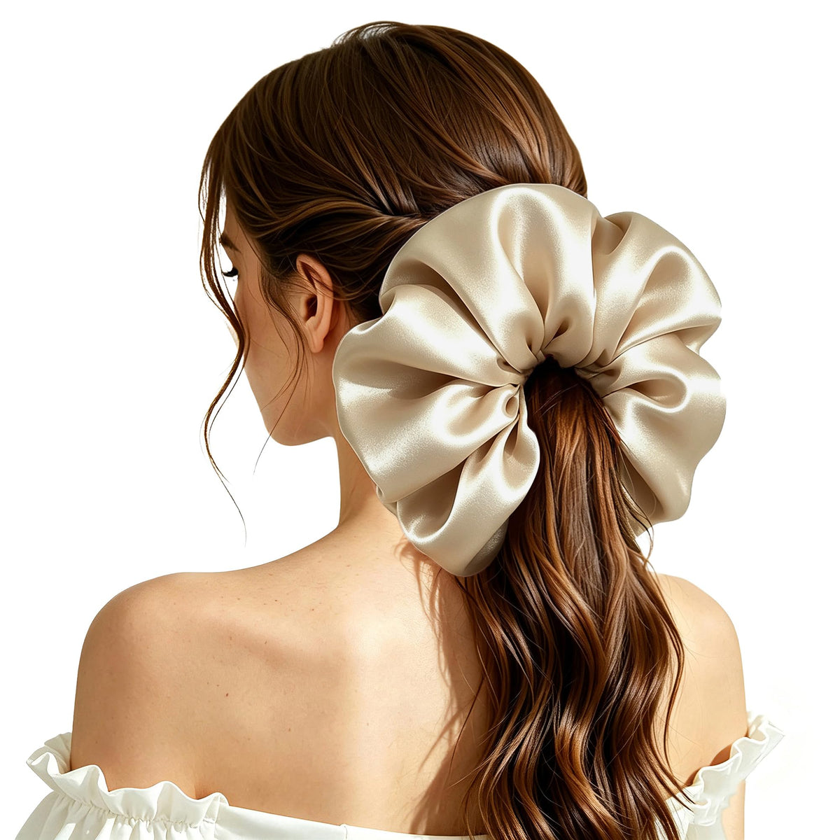 100% Mulberry Silk Hair Scrunchie for Women, Hair Tie Black