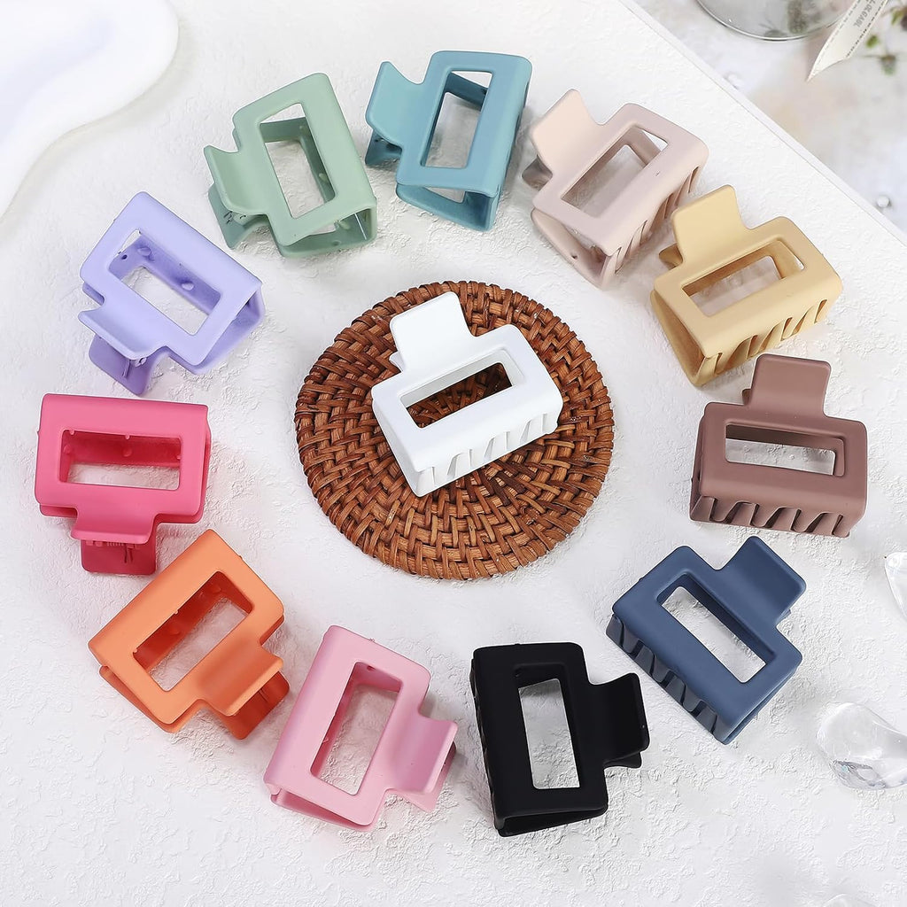 Sisiaipu 2 Inch Medium Hair Claw Clips 12 Pcs Square Hair Clips for Thin Hair Matte Nonslip Acrylic Banana Jaw Clips Bulk Hair Accessories for women and Girls - Colorful