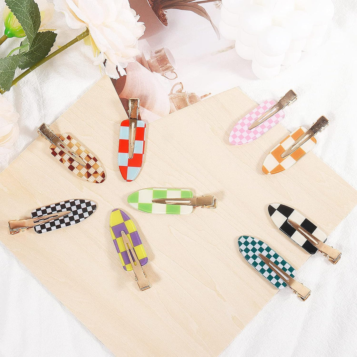 KesaPlan 9PCS No Bend Checkerboard Creaseless Hair Clips for Makeup Women