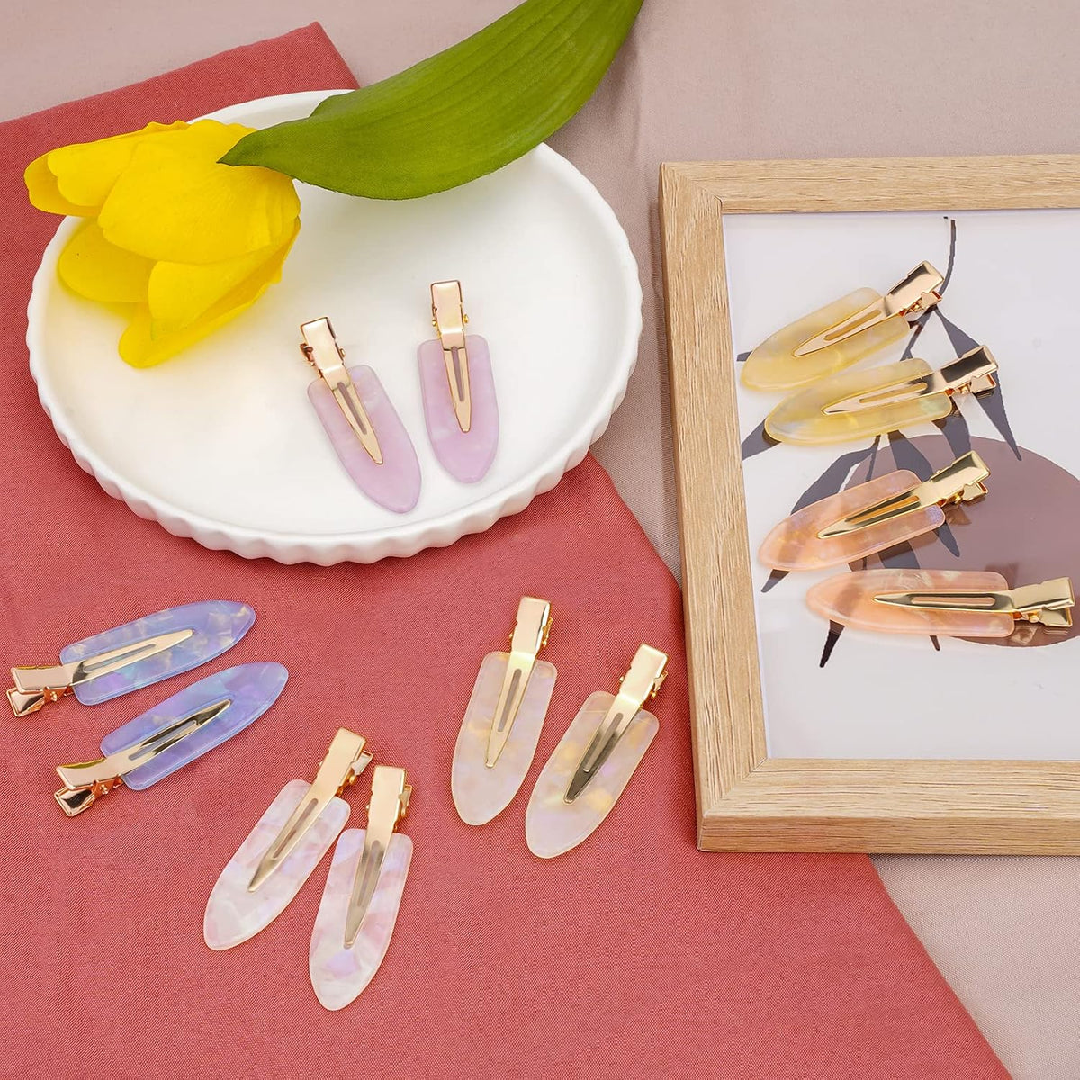 Leezmark 12 Pcs No Bend Creaseless Hair Clips for Women - Salon Styling Flat Clips for Makeup and Girls