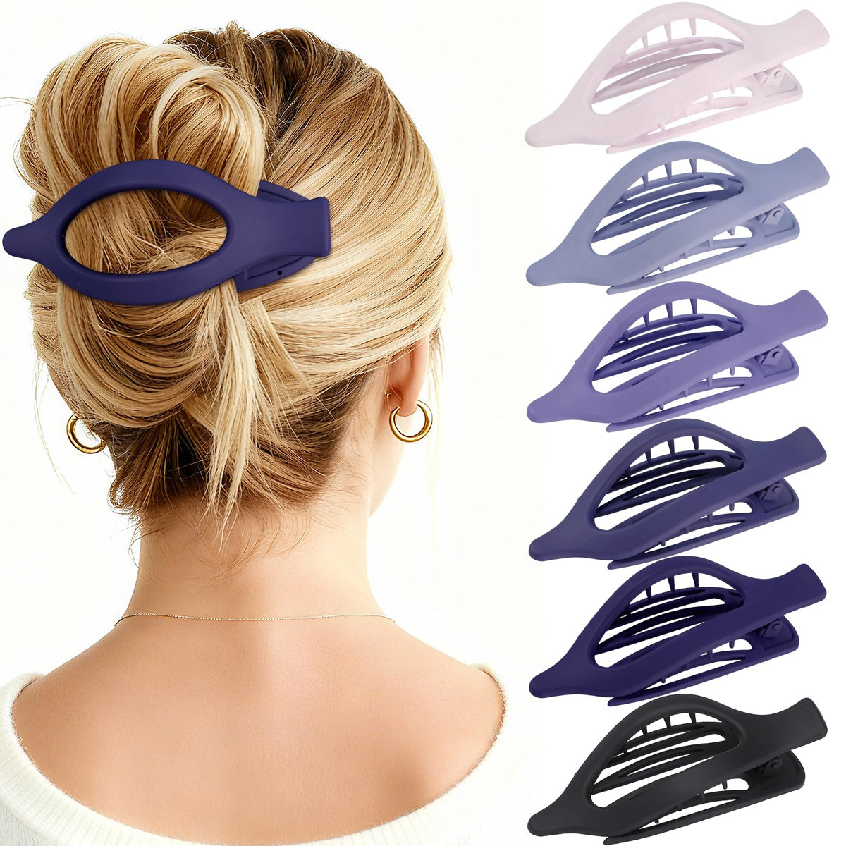 Flat Hair Clips for Women - 6 PCS French Flat Claw Clips Medium Hair Clips for Girls Large Hair Claw Clips for Thick or Thin Hair Strong Hold No Slip Hair Accessories for women (Transparent)