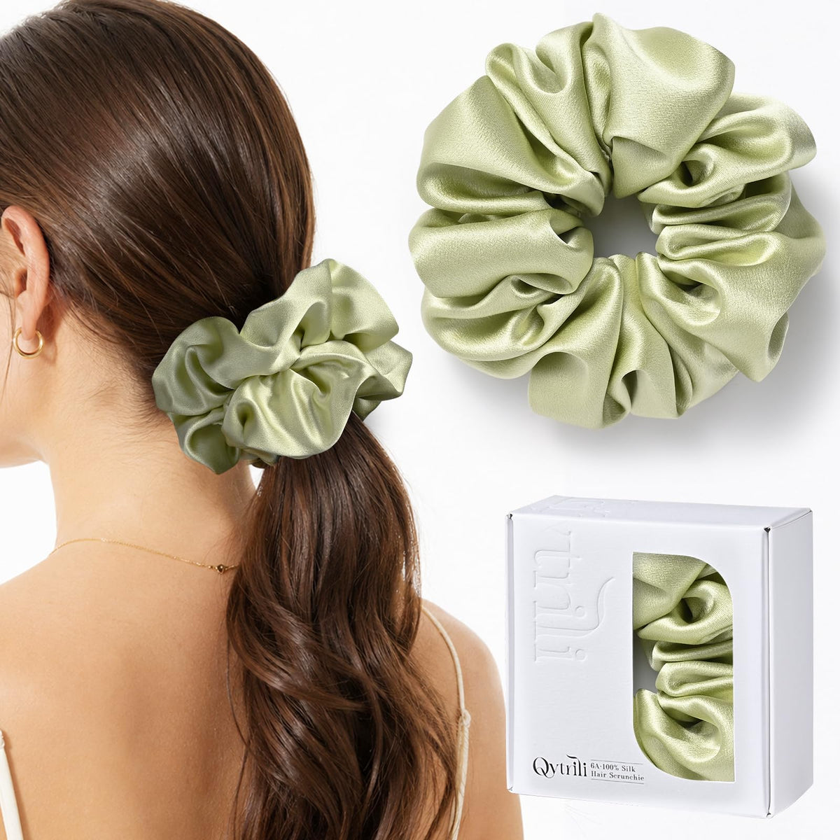 100% Mulberry Silk Scrunchie for Women, 30 Momme 6A, 2-Inch Wide