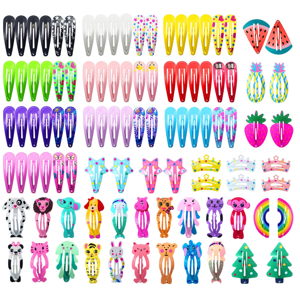 Hair Clips for Girls, Funtopia 100Pcs Snap Barrettes for Kids Teens Women