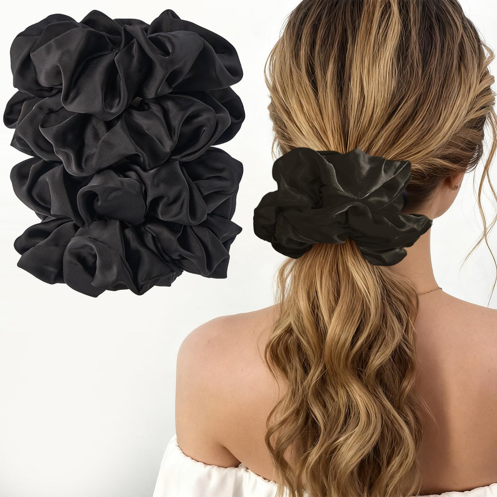 Lolalet 4Pcs Big Satin Scrunchies for Women, 5.9 Inch Large Soft Hair Ties
