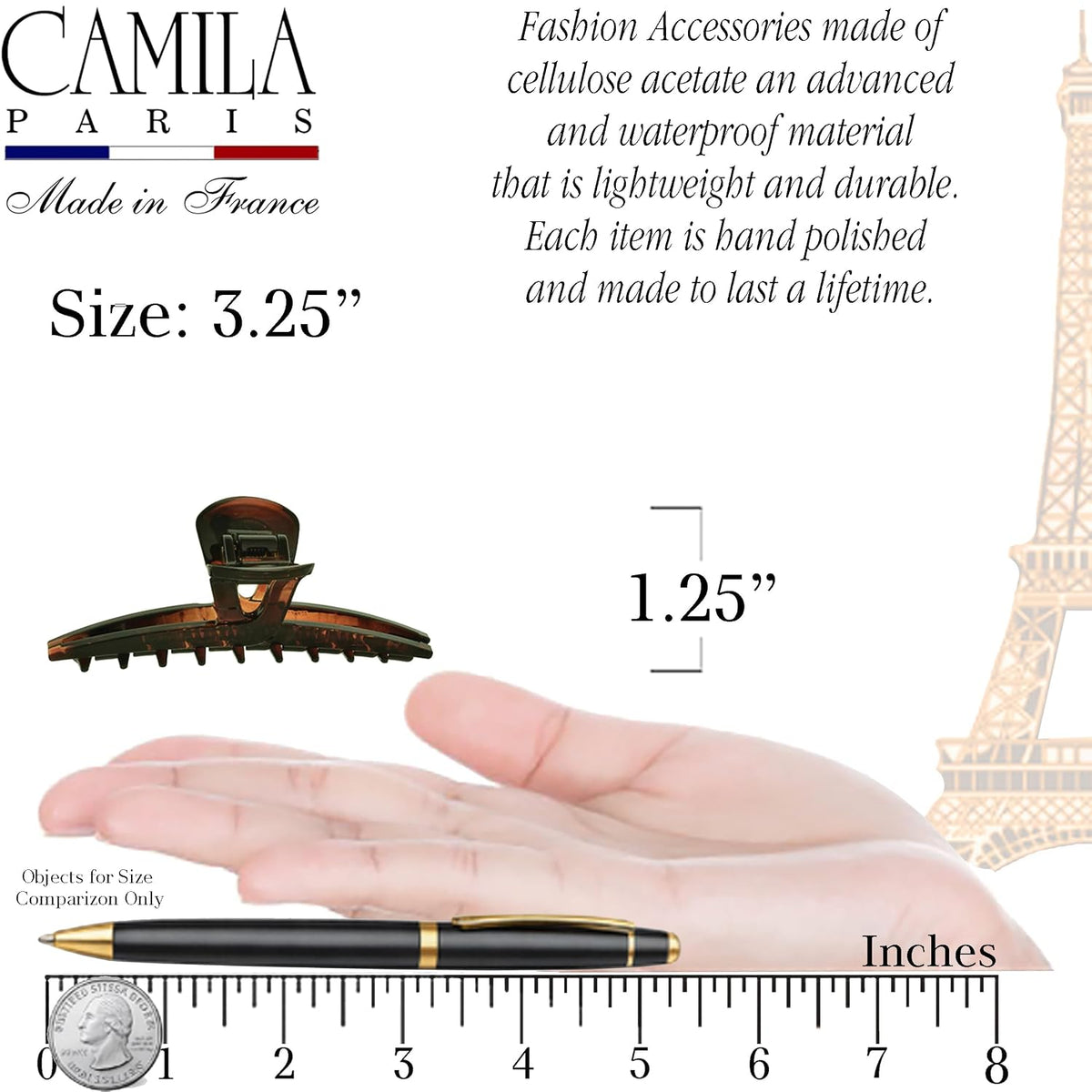 Camila Paris CP2623 French Hair Clip for Women, Narrow, Strong Hold Grip Double Teeth Girls Hair Claw Clips Jaw, Fashion Durable Styling Hair Accessories for Women, Made in France