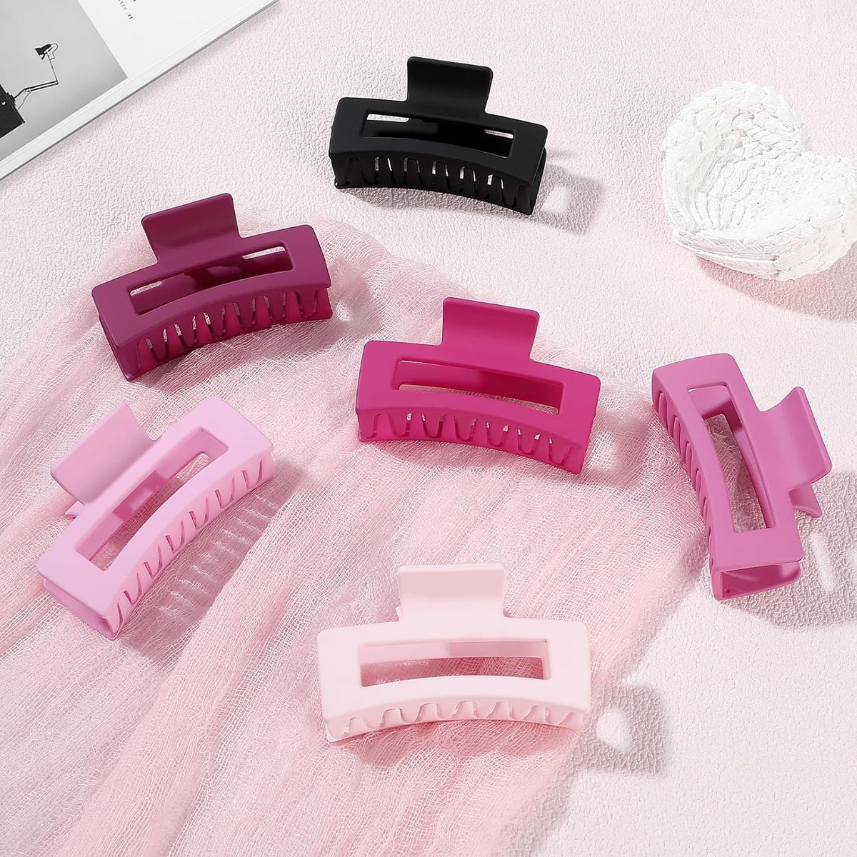 Sisiaipu 3.5 Inch Medium Hair Claw Clips 6 Pack Hair Clips for Women Square Rectangle Claw for Hair Banana Jaw Clips Hair Accessories for Girls (Pink Purple)
