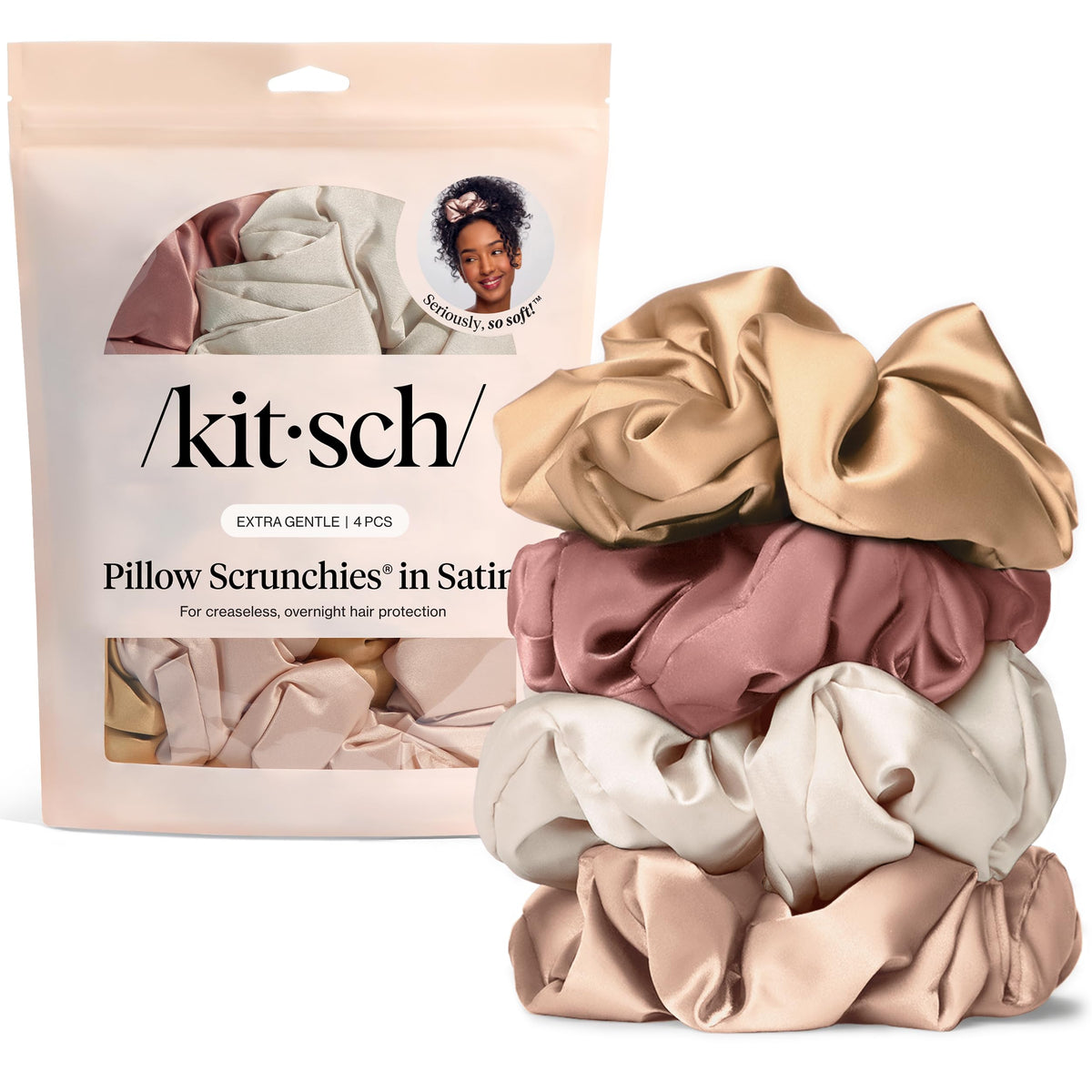Kitsch Satin Scrunchies for Women | For All Hair Types - Black, 5pcs