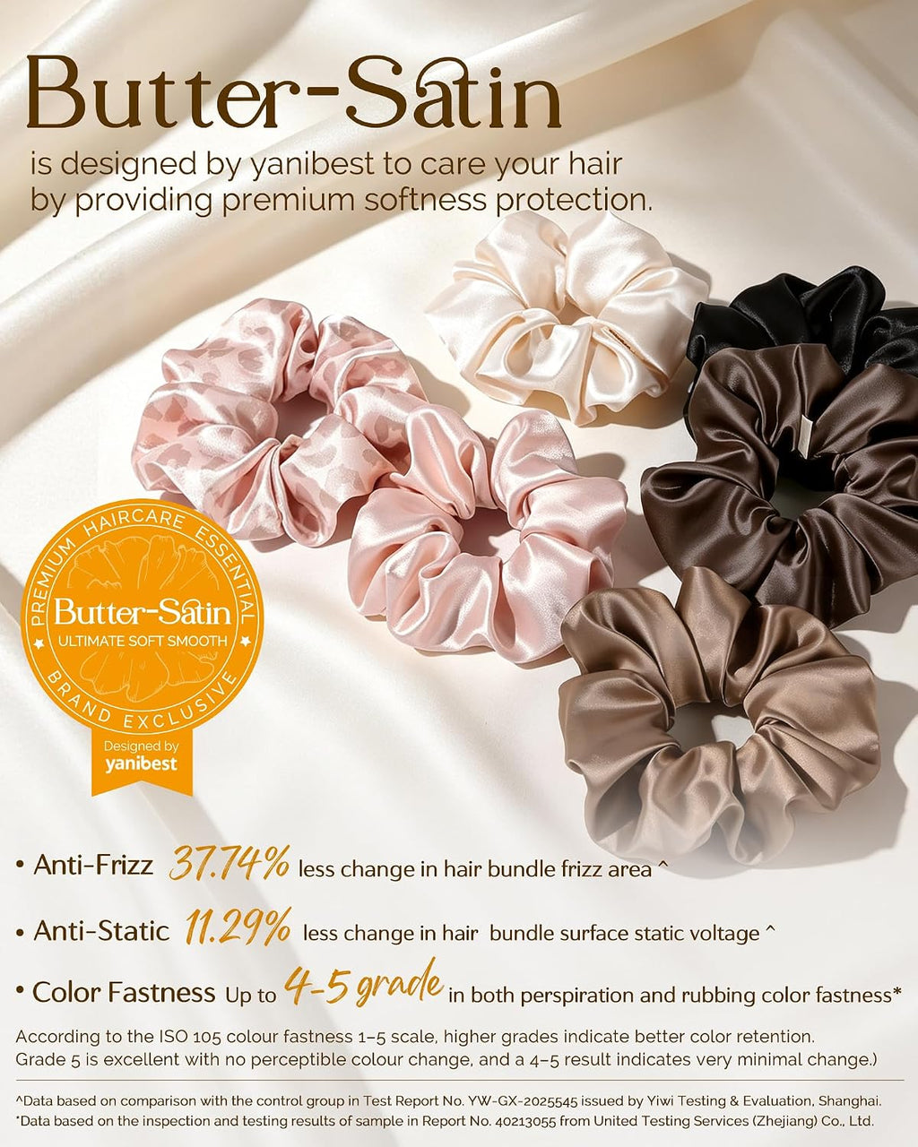 YANIBEST 6 Pcs Satin Scrunchies, Soft Hair Ties for Women and Girls
