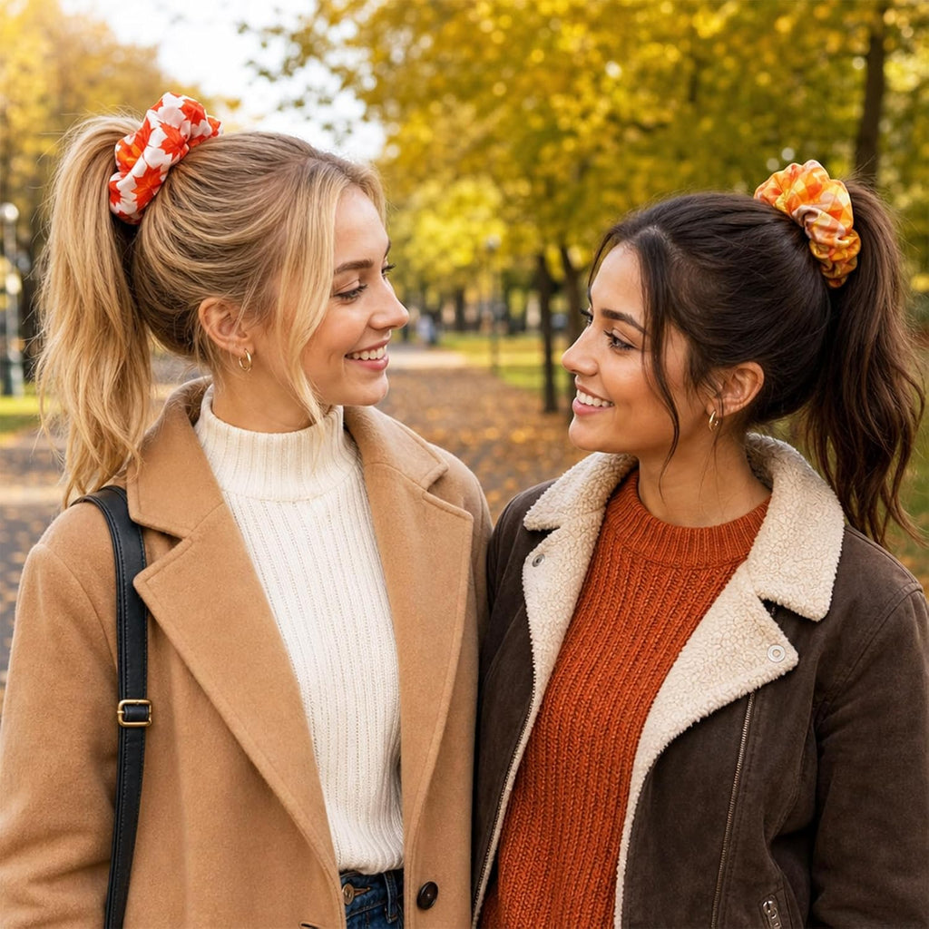 Konsait 12 PCS Fall Hair Scrunchies for Women Girls Autumn Hair Accessories Maple Leaf Pumpkin Elastic Scrunchies Fall Thanksgiving Party Favors Supplies