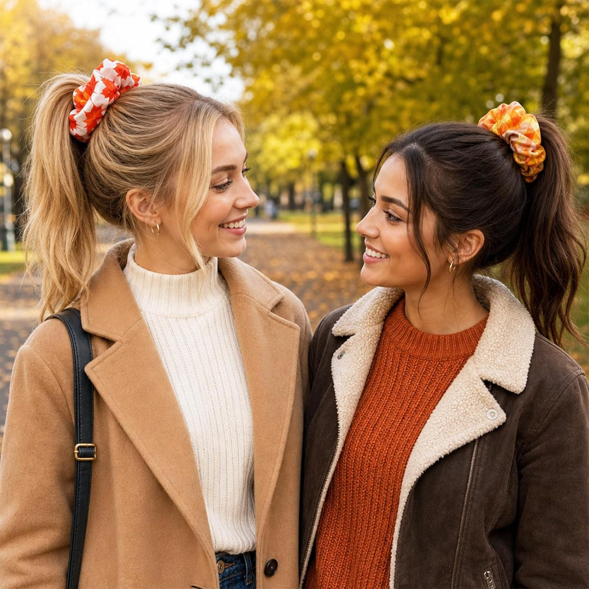 Konsait 12 PCS Fall Hair Scrunchies for Women Girls Autumn Hair Accessories Maple Leaf Pumpkin Elastic Scrunchies Fall Thanksgiving Party Favors Supplies