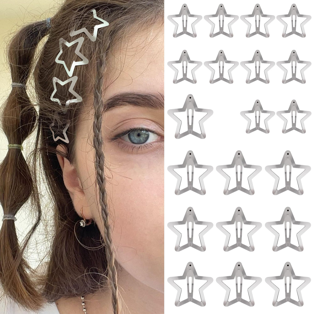 SAOROPEB Star Hair Clips 2000s Y2K Hair Accessories-15 PCS 1.57"-Gold