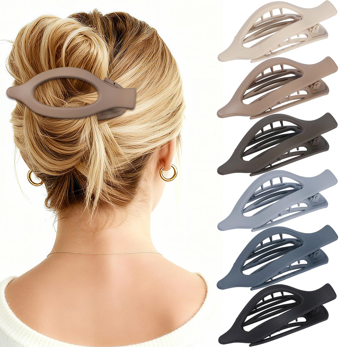 Flat Hair Clips for Women - 6 PCS French Flat Claw Clips Medium Hair Clips for Girls Large Hair Claw Clips for Thick or Thin Hair Strong Hold No Slip Hair Accessories for women (Transparent)