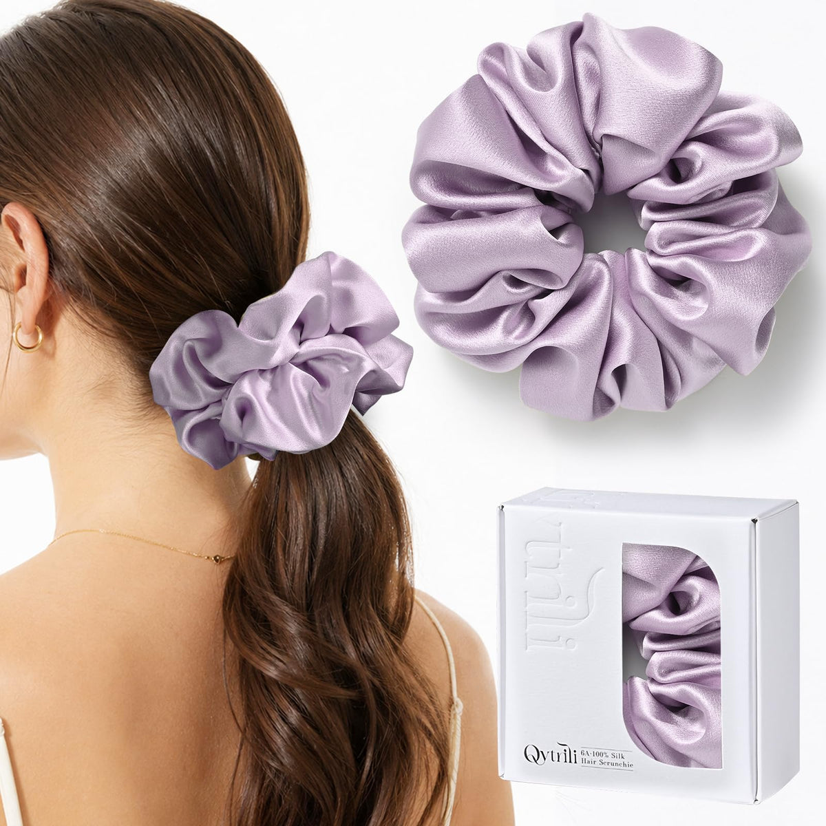 100% Mulberry Silk Scrunchie for Women, 30 Momme 6A, 2-Inch Wide
