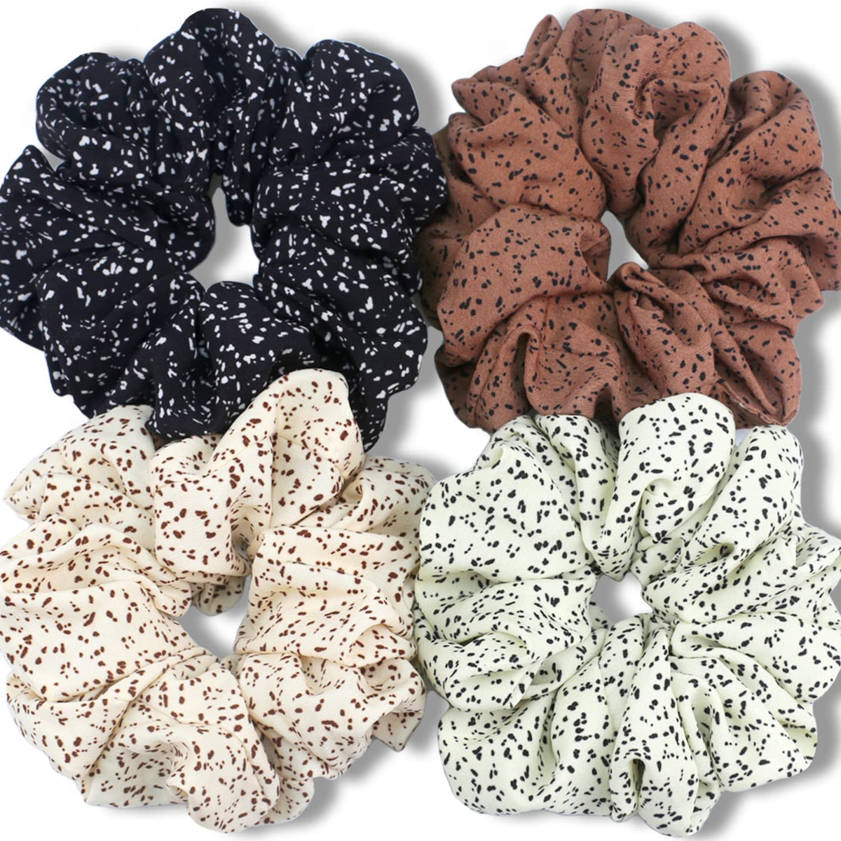 IVARYSS Extra Large Scrunchies for Women's Thick Hair, Premium Velvet Soft Jumbo Scrunchy, XL 6 inch Big Elastic Band Hair Accessories, 4 Pack, Neutral