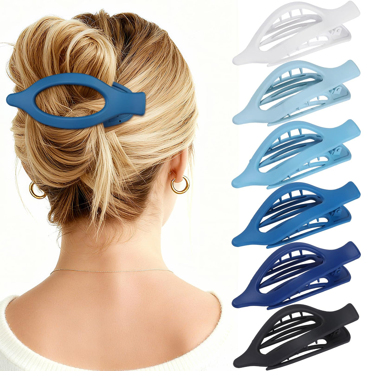 Flat Hair Clips for Women - 6 PCS French Flat Claw Clips Medium Hair Clips for Girls Large Hair Claw Clips for Thick or Thin Hair Strong Hold No Slip Hair Accessories for women (Transparent)