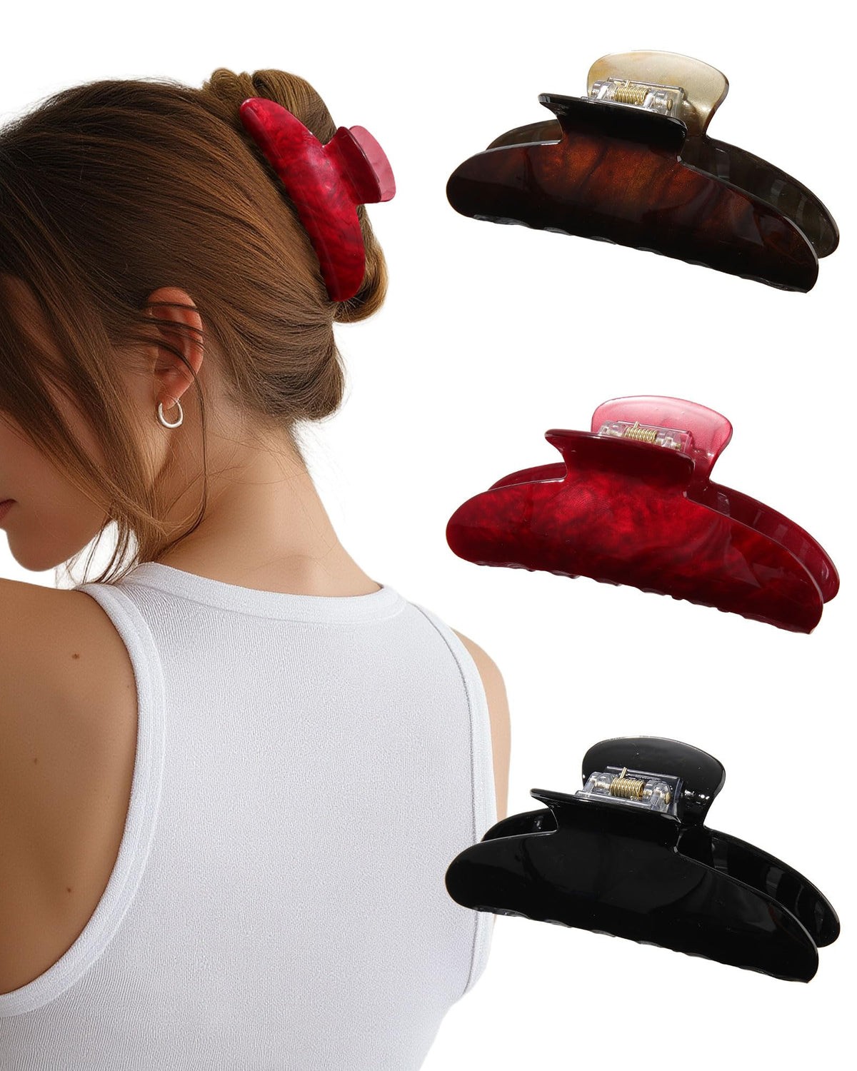 Molans 3PCS Hair Claw Clips Acrylic Clamps for women - Non-slip Strong Hold Barrettes for Thin Thick Hair, Medium hair clips Accessories