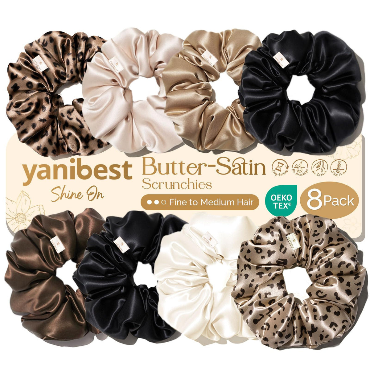 Yanibest 8 Pcs Satin Scrunchies - Silk Feeling Scrunchies Ponytail Holders