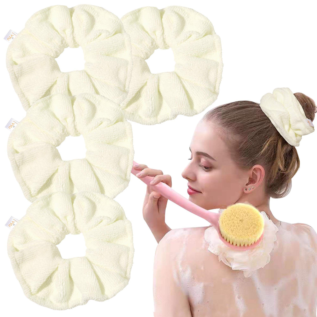 Ivyu Microfiber Hair Drying Scrunchies Towel Fiber Large Big Scrunchie for Curl Hair for Shower Wet Anti Frizz Hair Products Absorbent Fast Terry Cloth Sleep Scrunchy