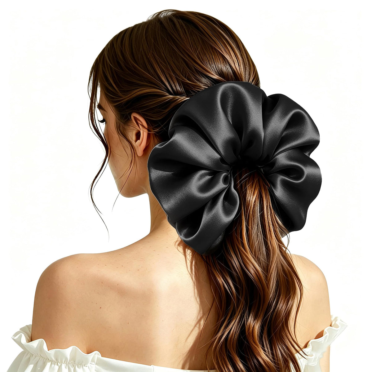 100% Mulberry Silk Hair Scrunchie for Women, Hair Tie Black