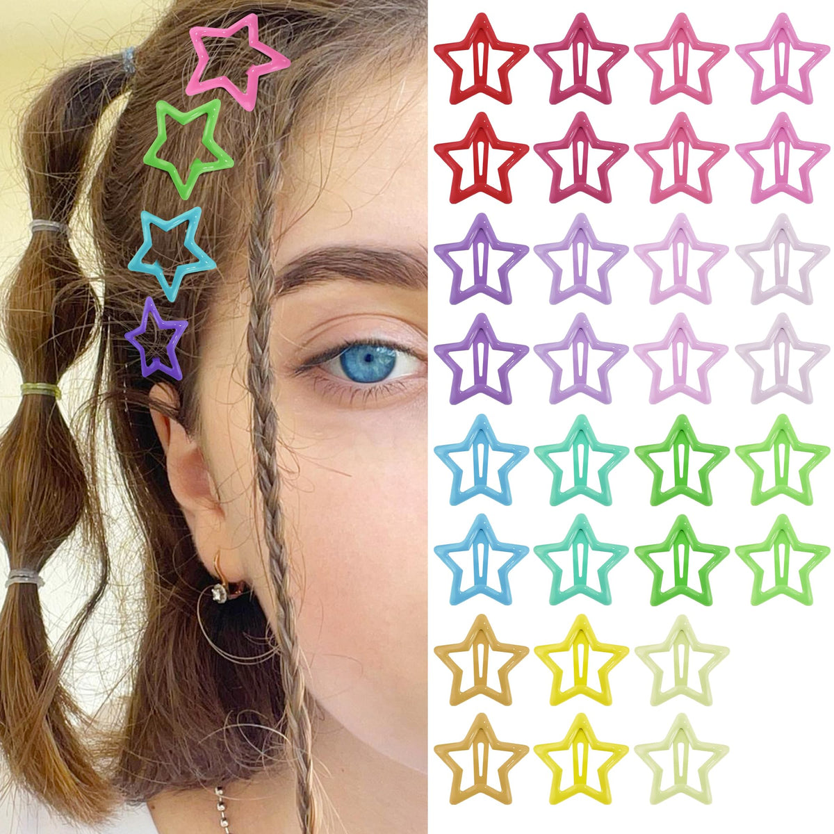 SAOROPEB Star Hair Clips 2000s Y2K Hair Accessories-15 PCS 1.57"-Gold