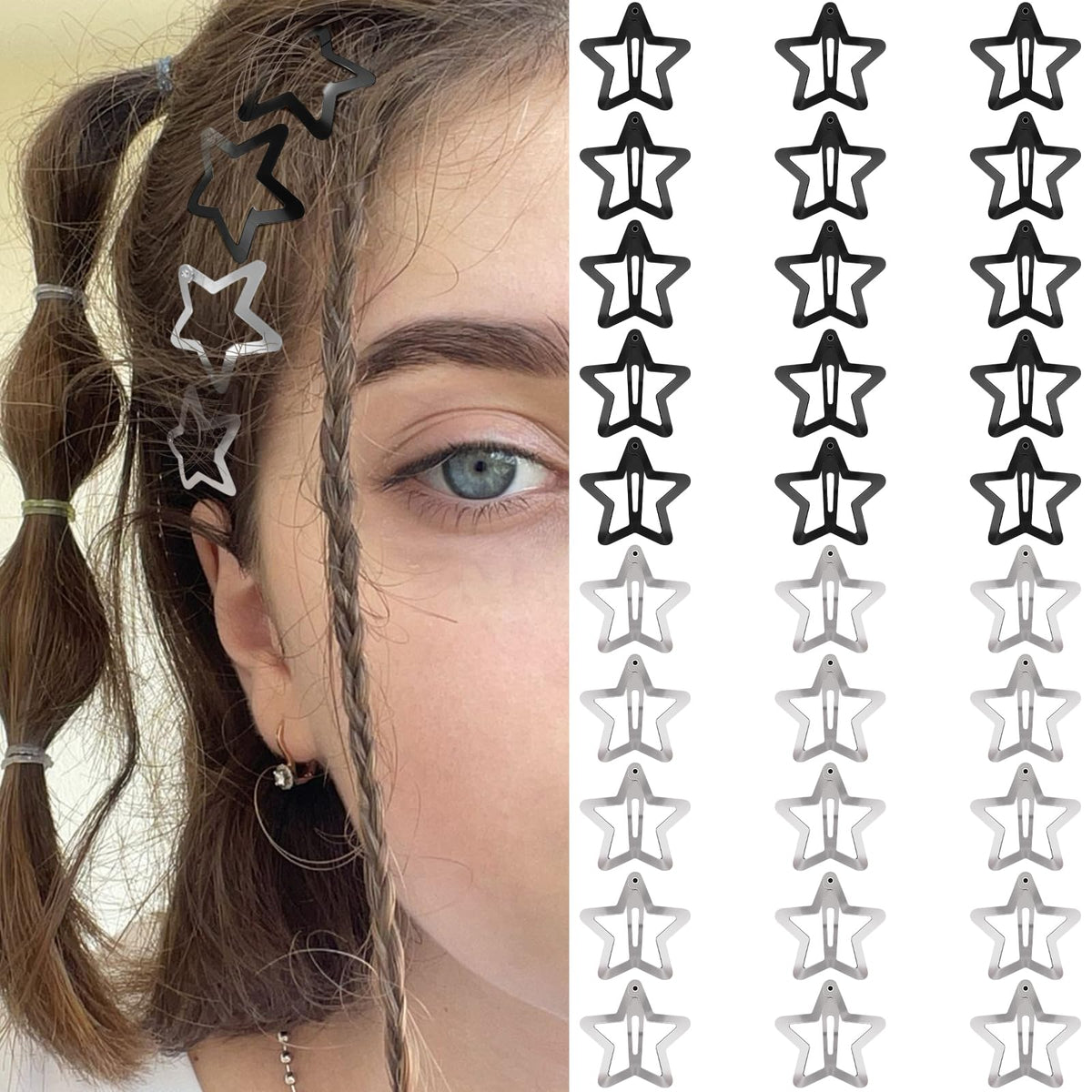 SAOROPEB Star Hair Clips 2000s Y2K Hair Accessories-15 PCS 1.57"-Gold