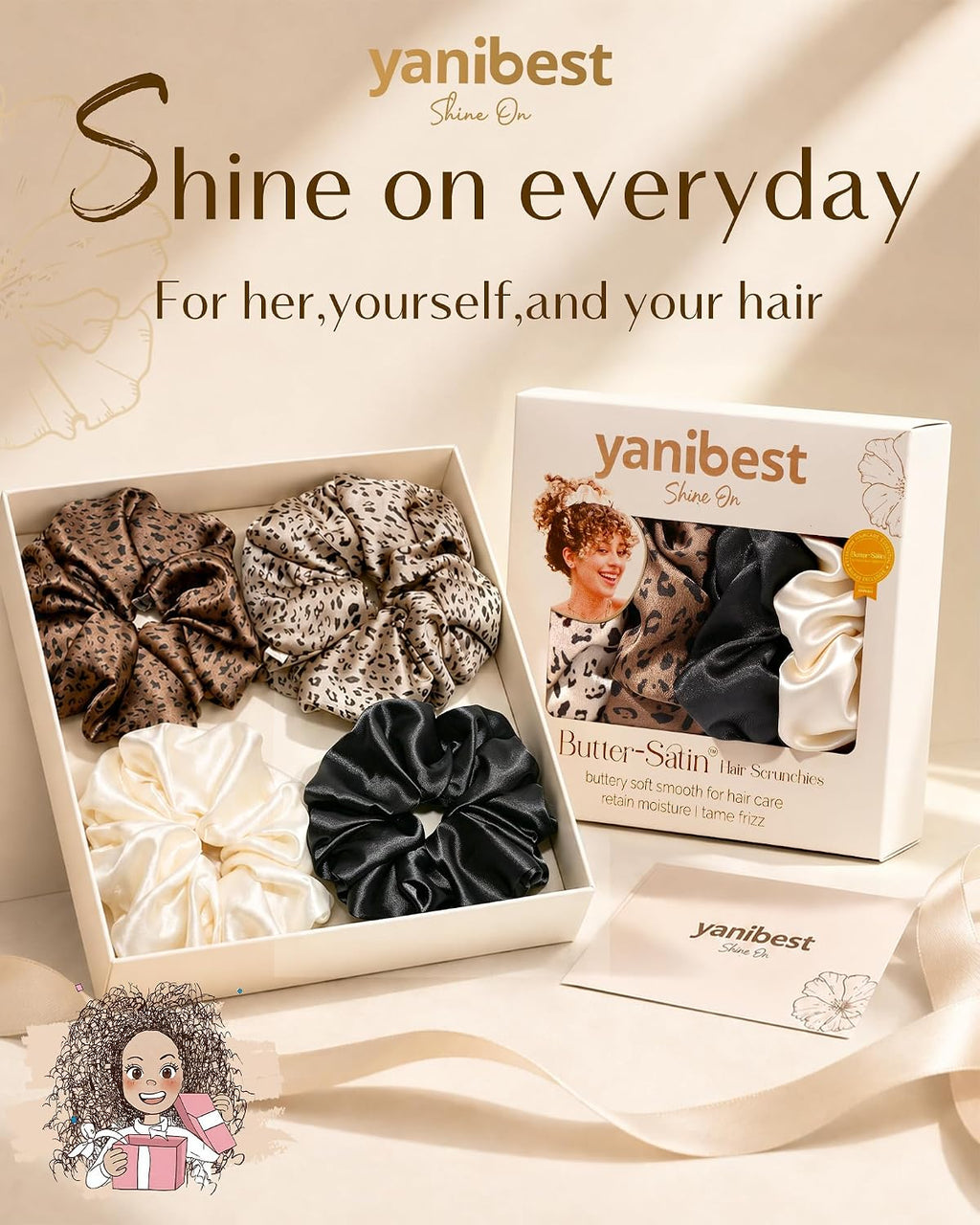 YANIBEST 4 Pcs Oversized Satin Scrunchies, Jumbo Hair Ties for Women