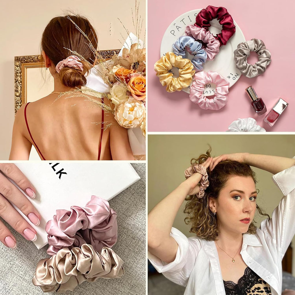 LilySilk Silk Hair Scrunchy, 100% Mulberry Silk Ponytail Holder, Frizz & Breakage Prevention, No Damage, Dark Green, 1 Count