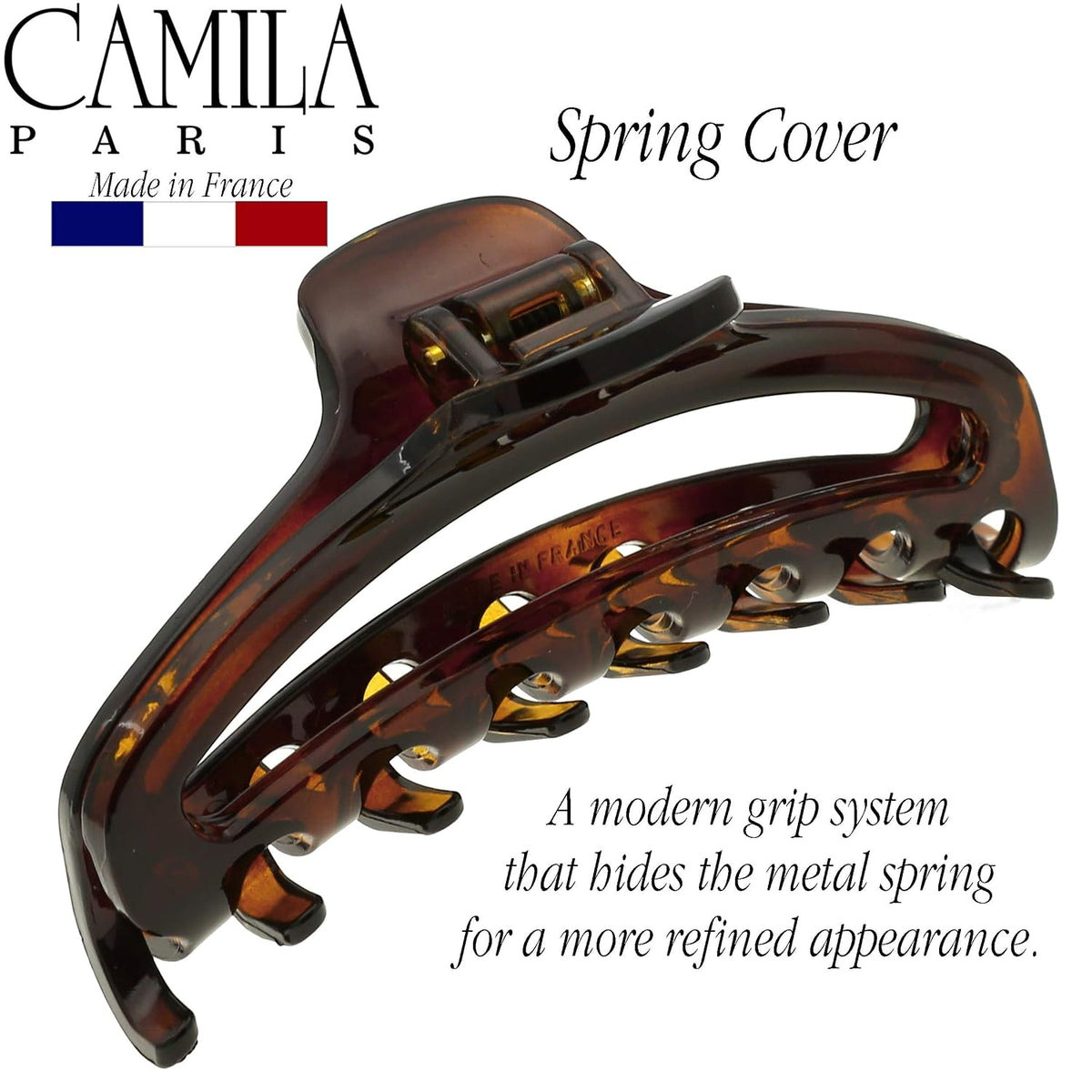 Camila Paris CP2370 French Hair Clips for Women, 3.5" Medium Claw Clip Strong Hold All Day, Girl Large Claw Clips for Thick Hair, No Damage No Slip Flat Clip for Women. Made in France