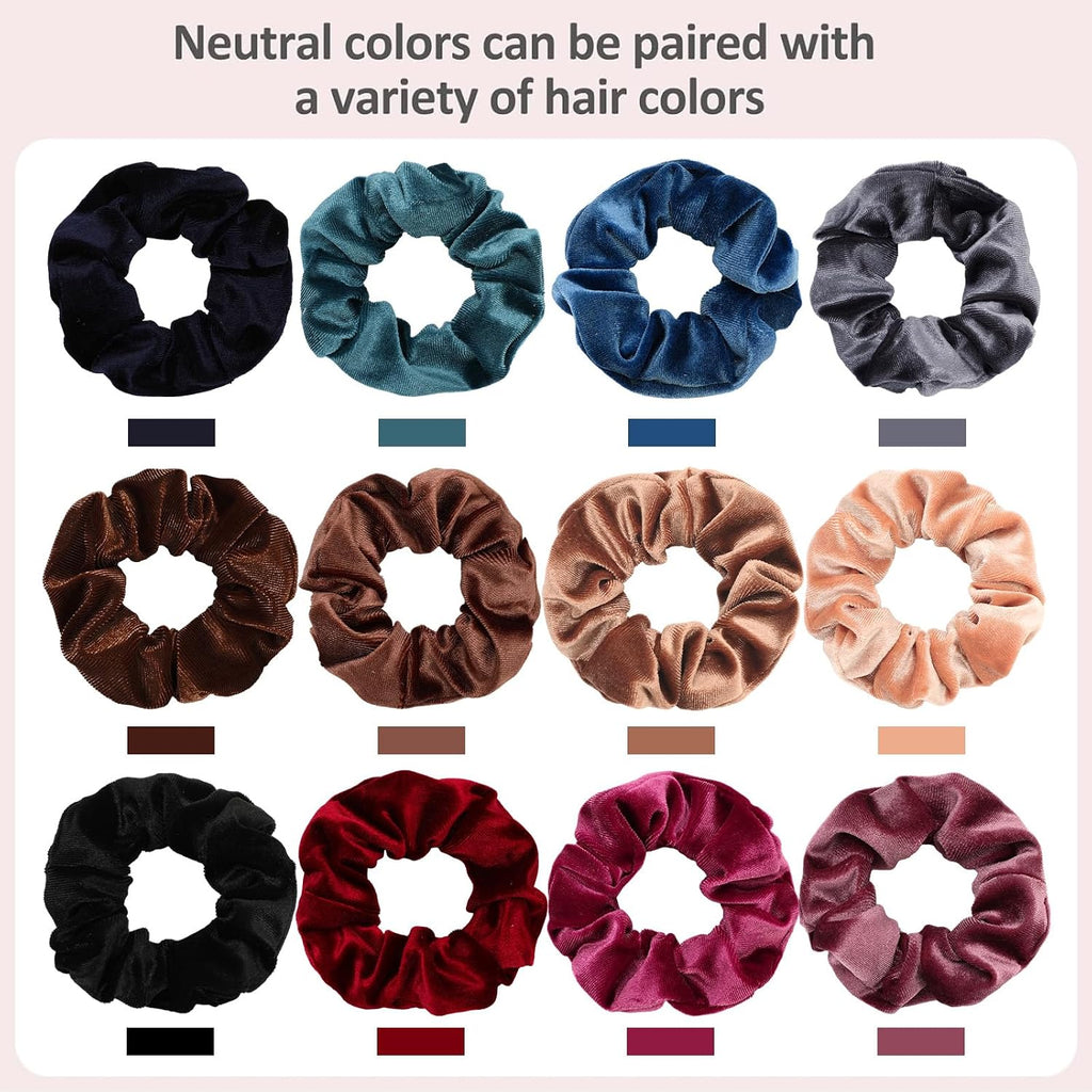 Whaline 12 Pack Velvet Hair Scrunchies for Women, 12 Colors