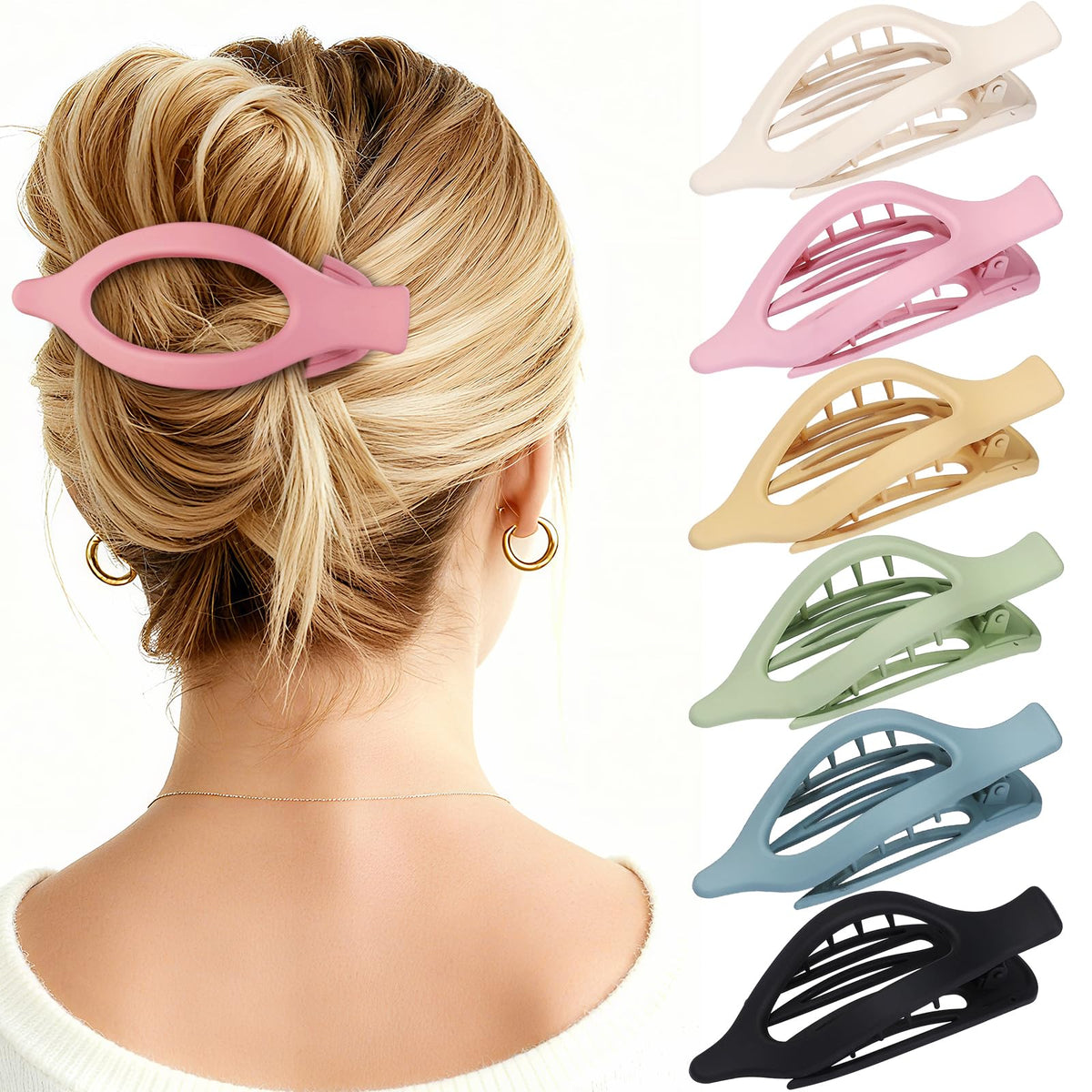 Flat Hair Clips for Women - 6 PCS French Flat Claw Clips Medium Hair Clips for Girls Large Hair Claw Clips for Thick or Thin Hair Strong Hold No Slip Hair Accessories for women (Transparent)