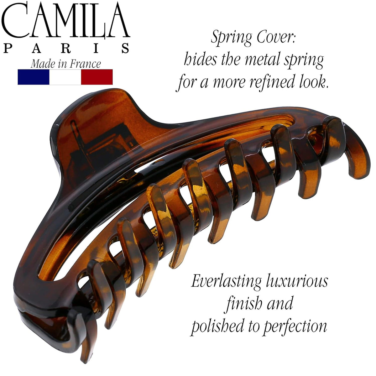 Camila Paris CP2370 French Hair Clips for Women, 3.5" Medium Claw Clip Strong Hold All Day, Girl Large Claw Clips for Thick Hair, No Damage No Slip Flat Clip for Women. Made in France