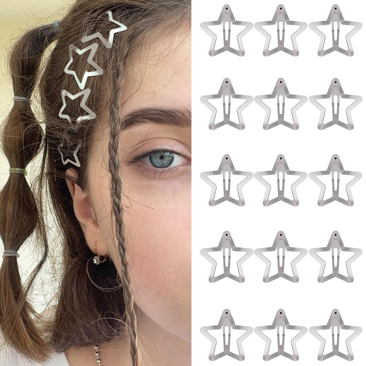 SAOROPEB Star Hair Clips 2000s Y2K Hair Accessories-15 PCS 1.57"-Gold