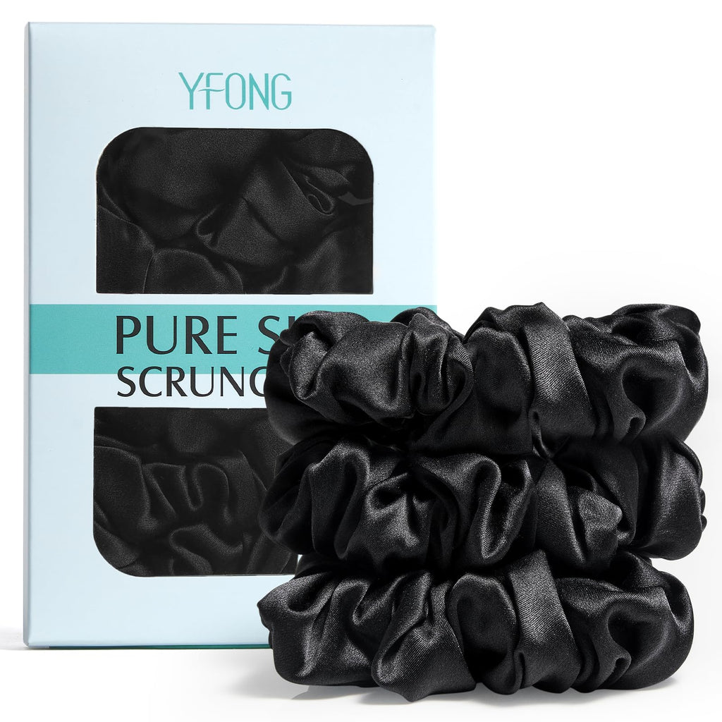 YFONG 3 PCS 100% Mulberry Silk Scrunchies for Women Girls, Soft No Damage
