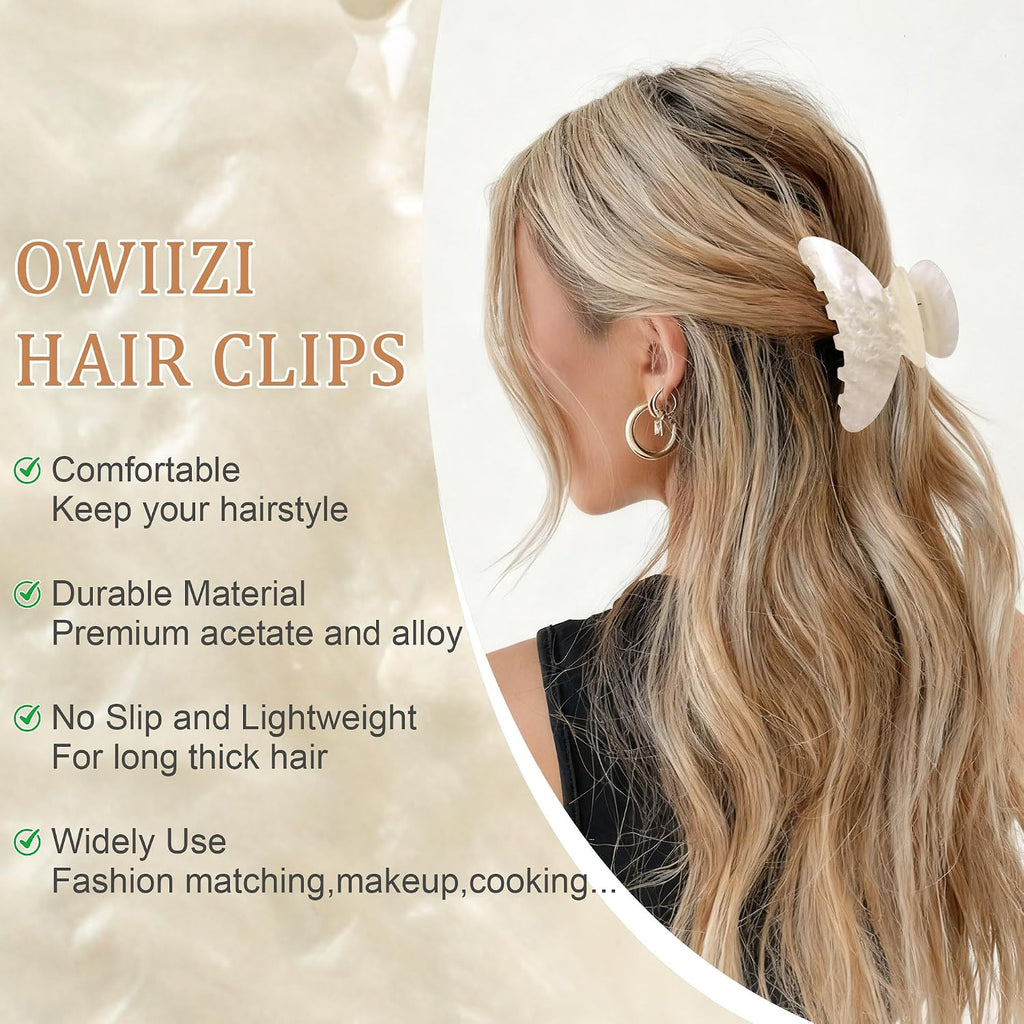 OWIIZI Durable Acetate Hair Clips for Women 4.13" Larger Claw Clips (White)