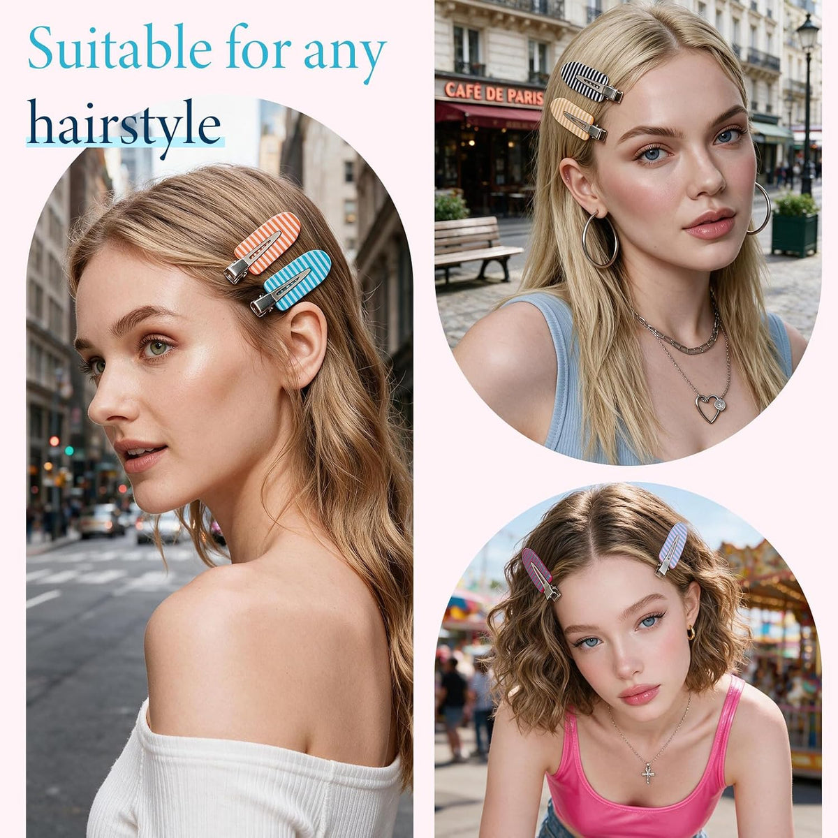 24 PCS Striped Creaseless Hair Clips for Women Bangs - No Crease Hair clips