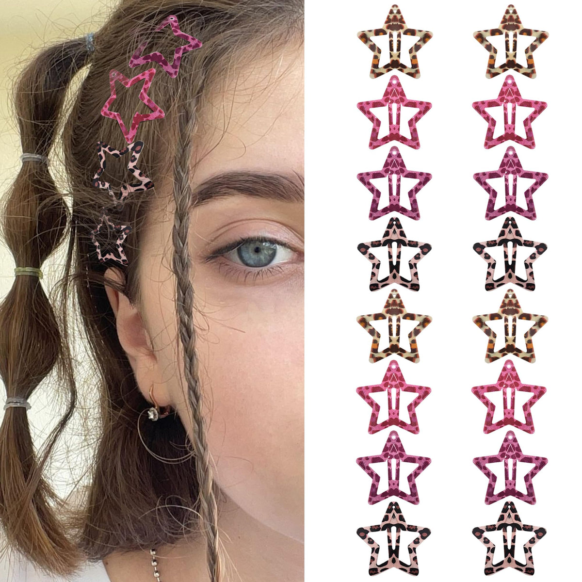 SAOROPEB Star Hair Clips 2000s Y2K Hair Accessories-15 PCS 1.57"-Gold