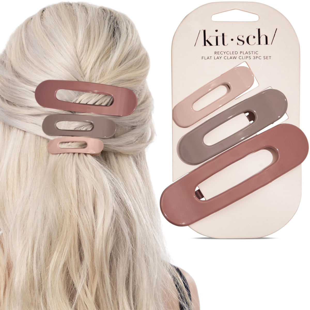 Kitsch Flat Hair Clips for Women - Black & Tortoise, 2pc