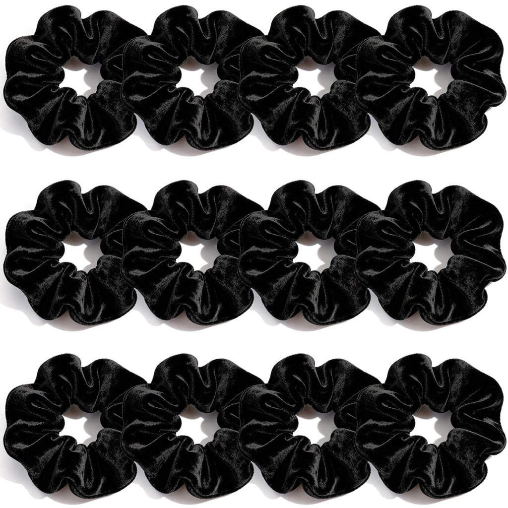 Scrunchies for Women, 12 Pcs Neutral Brown Tones Velvet Scrunchies - Classic Thick Elastic Hair Ties for a Soft Ponytail