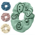 Happy Face Scrunchies, Cute Corduroy Hair Scrunchies for Women and Girls
