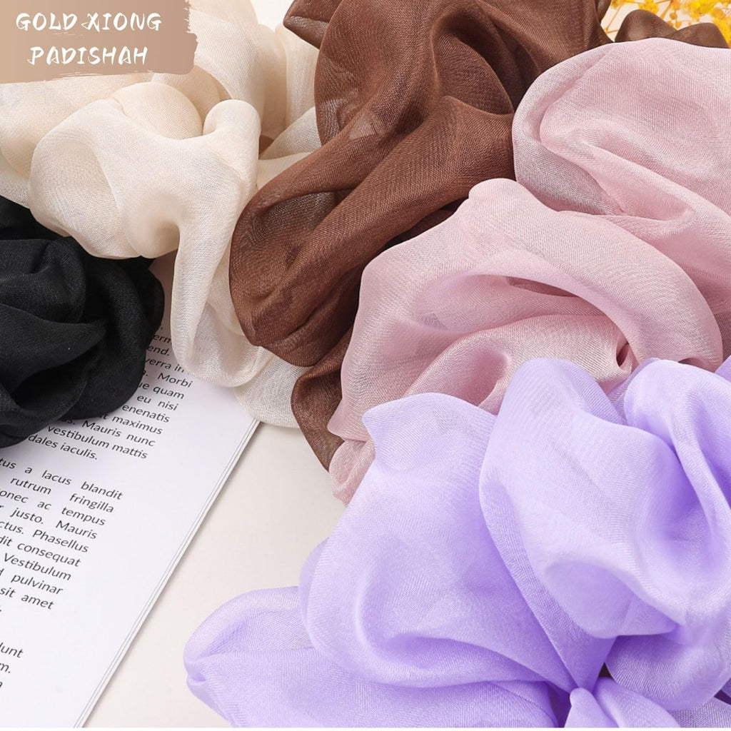 Cute Large Big Oversized Scrunchies for Women: Jumbo Chiffon Hair Ties for Sleeping, No Damage Hair Accessories for Thick Hair (6PCS)