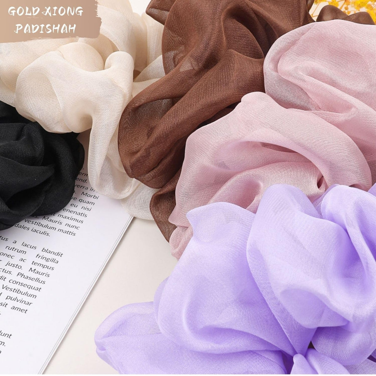 Cute Large Big Oversized Scrunchies for Women: Jumbo Chiffon Hair Ties for Sleeping, No Damage Hair Accessories for Thick Hair (6PCS)