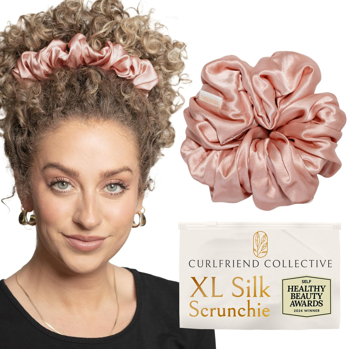Curlfriend Oversized Mulberry Silk Scrunchies for Women, XL, Hot Pink Peony