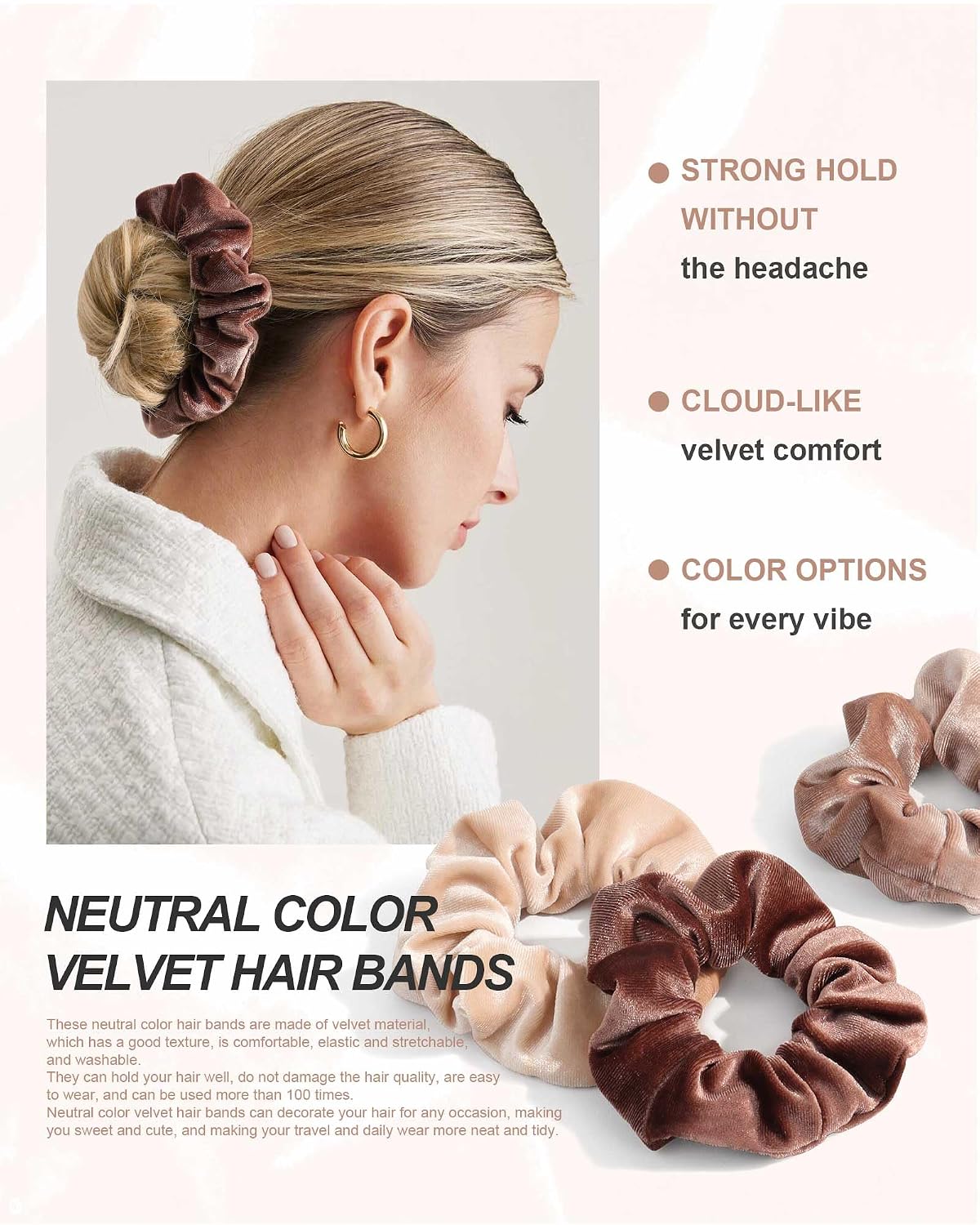 Scrunchies for Women, 12 Pcs Neutral Brown Tones Velvet Scrunchies - Classic Thick Elastic Hair Ties for a Soft Ponytail